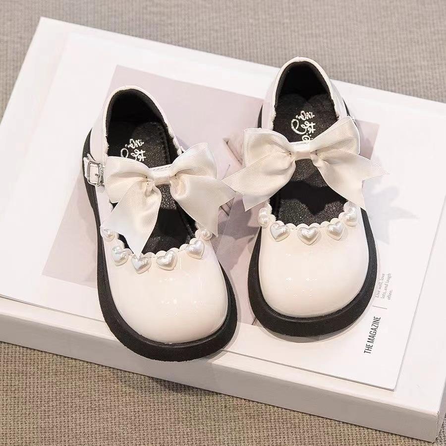 Girls Bow Princess Shoes Children's Performance Black Leather Shoes 2025 New Spring and Autumn Love Mary Jane Single Shoe Trend