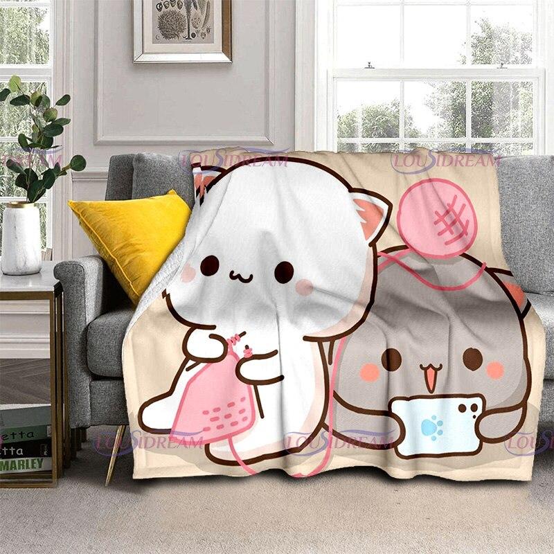 Kreslená broskvová deka pro kočky Super hřejivá dětská dívka Roztomilá kočičí deka Cestovní povlečení Rozkládací pohovka Deka pro milovníky narozenin Dárek pro milence