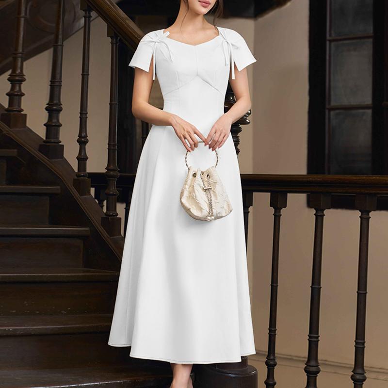 

ZANZEA Женское повседневное элегантное платье с круглым вырезом и коротким рукавом S белый