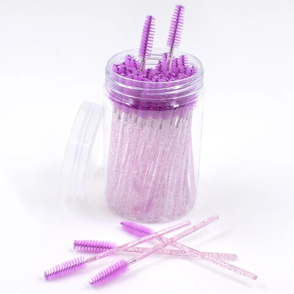 CNKESS 50Pc bags/cans Disposable Eyelash Extension Mascara Wand Glitter Micro Lash Brushes Spoolie With Container Case Wholesale