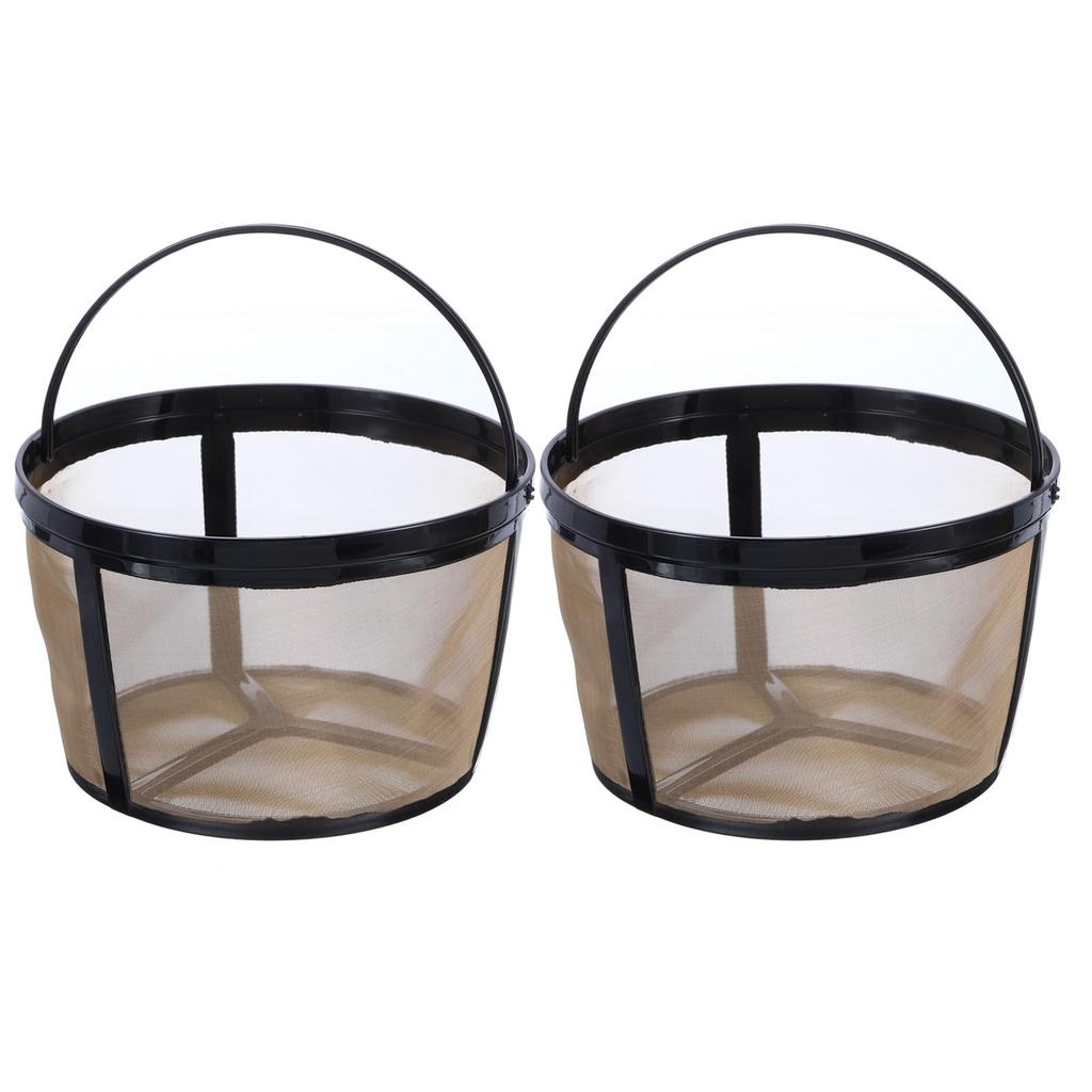 Uxcell 12-Cup Coffee Filter Basket, Reusable Replacement Coffee Filter Basket for Coffee Makers with Mesh Bottom, Gold, 2-Pack