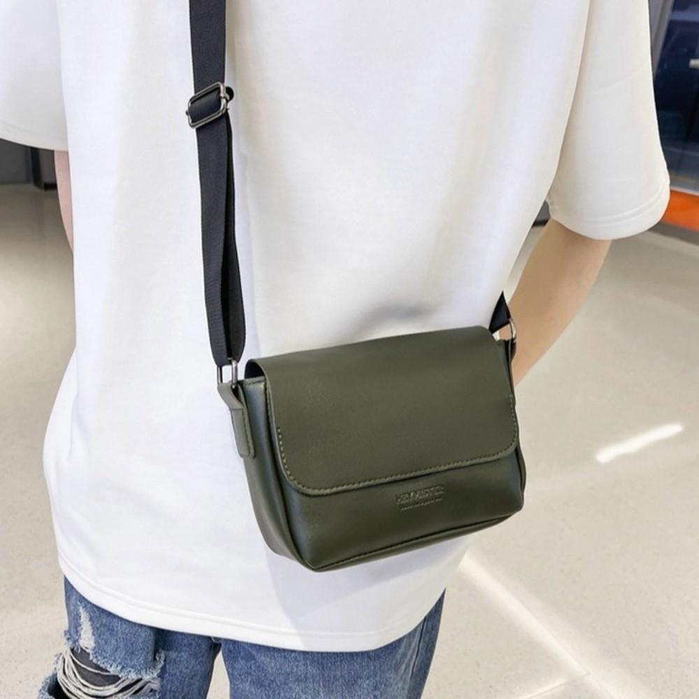Square Men's Messenger Bag Solid Color Crossbody Bag Fashion PU Leather Shoulder Bag  Hiking