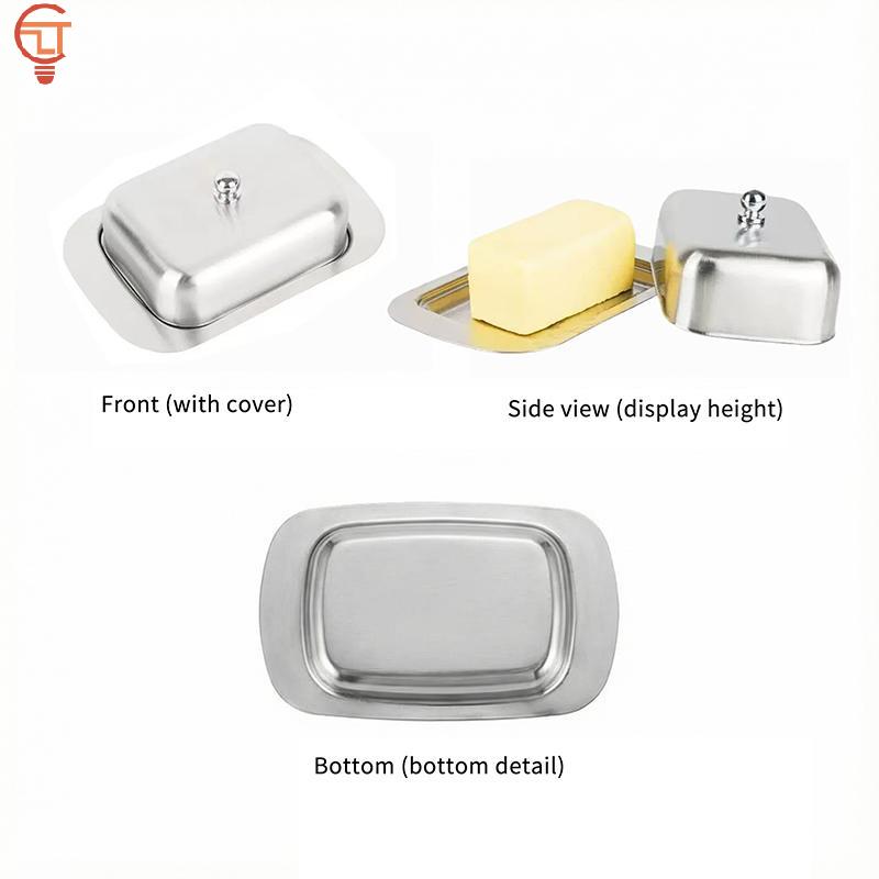 1PC Stainless Steel Butter Dish with Handle Lid Spill Proof Butter Keeper Suitable for Outdoor Kitchen Table
