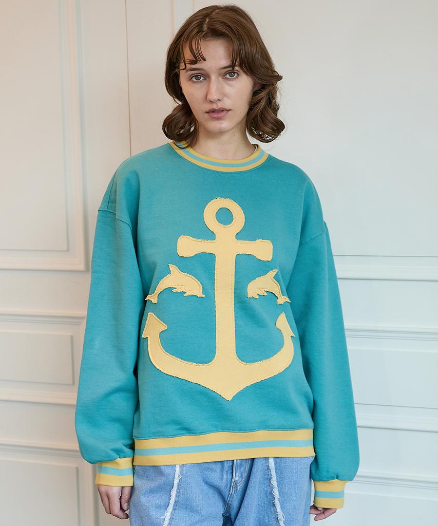 WAIKEI Marine Applique Vintage Sweatshirt Sky Blue