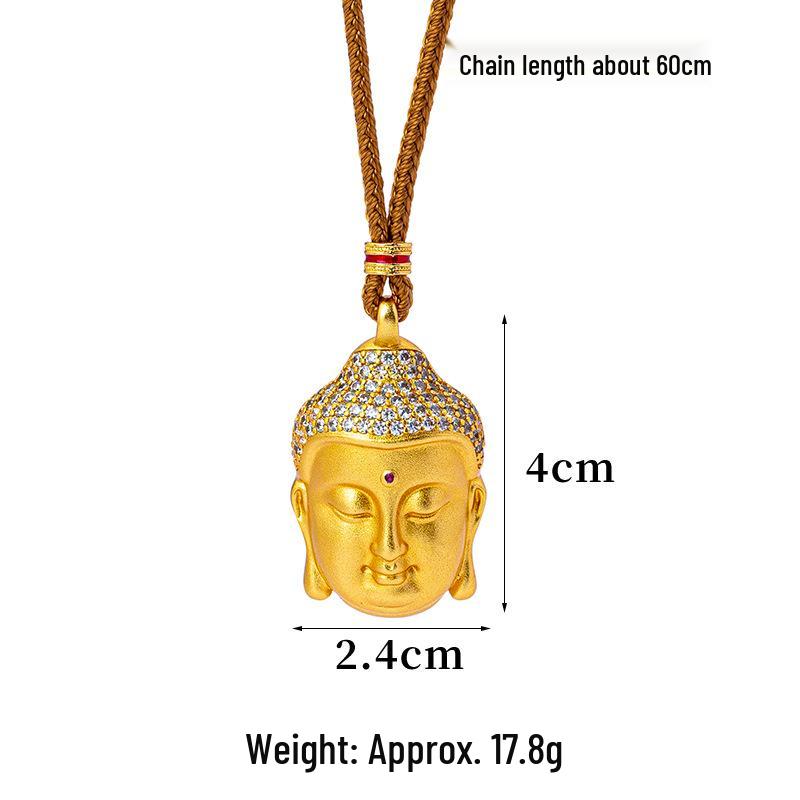 Collier Tête de Bouddha Vietnamien Vintage Tendance avec Accents Diamant - Finition Or Sablé, Rétention de Couleur Haut de Gamme