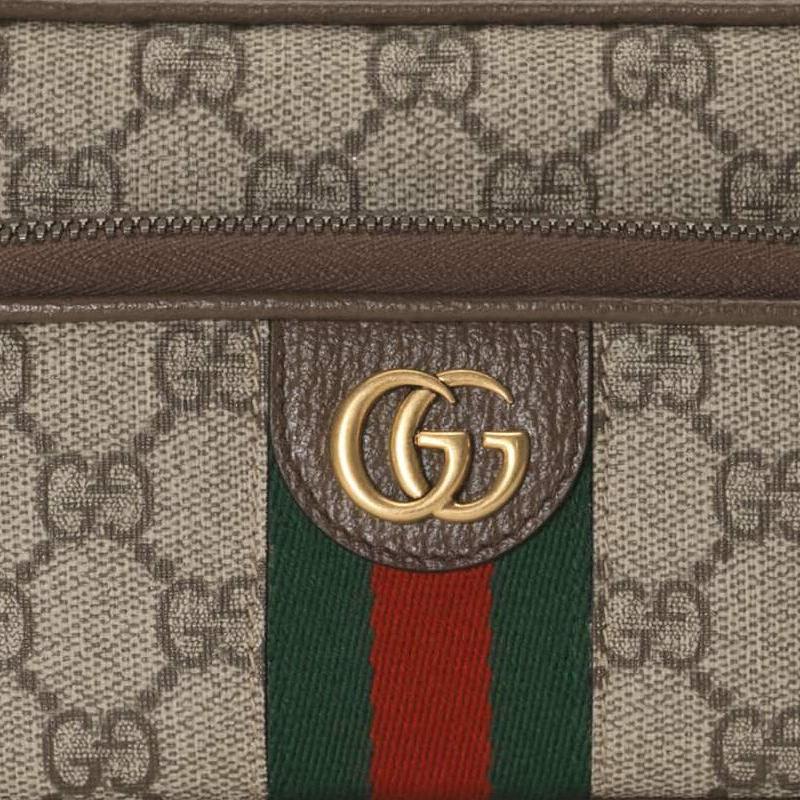 Gucci Ophidia Distressed Double G Logo Zipper Closure Canvas And Leather Trim Crossbody Shoulder Bag Men Bags Beige Ebony 722557-96IWT-8745