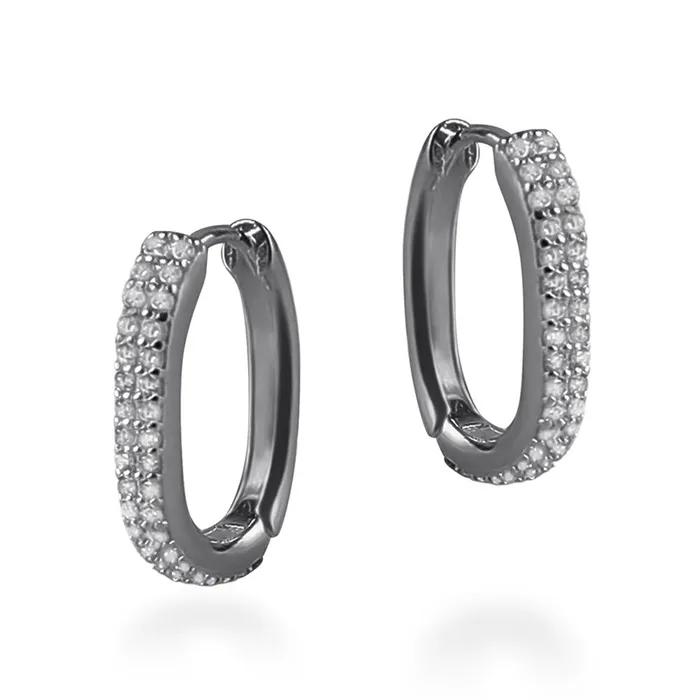 [S925] Hoop Sha Earrings (Black Silver)