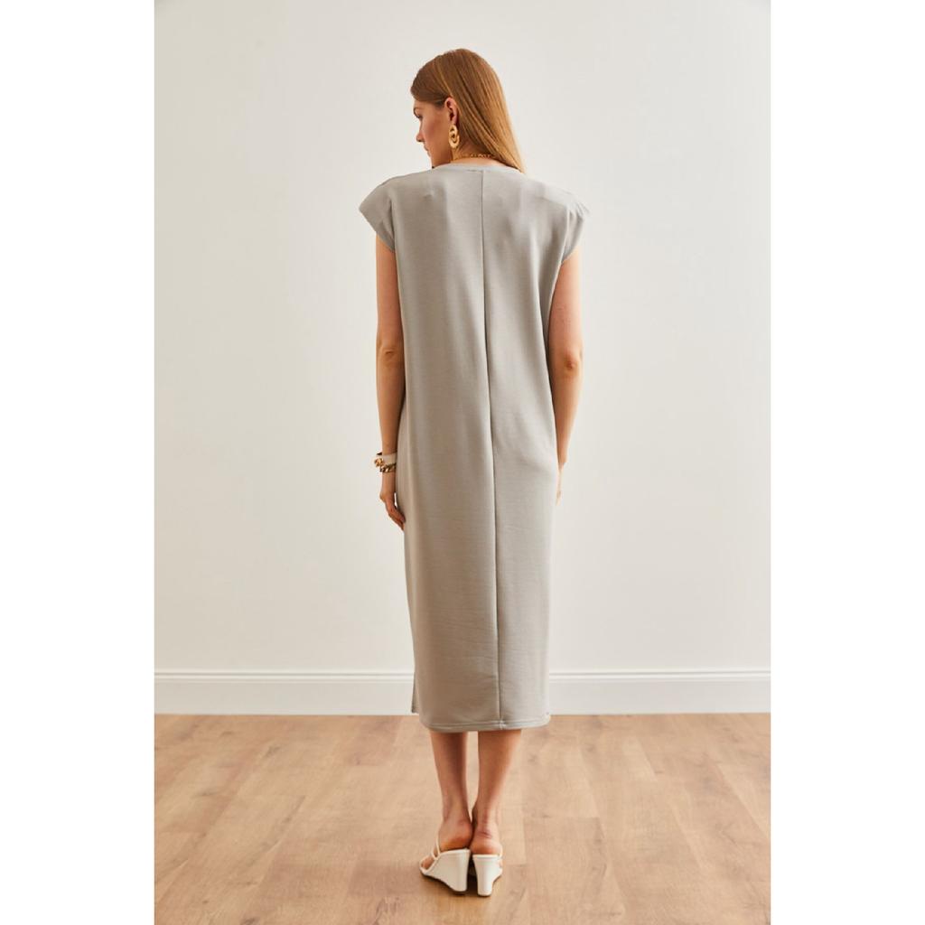 Women's Navy Blue Shoulder Padded Crystal Dress Elb-19002086