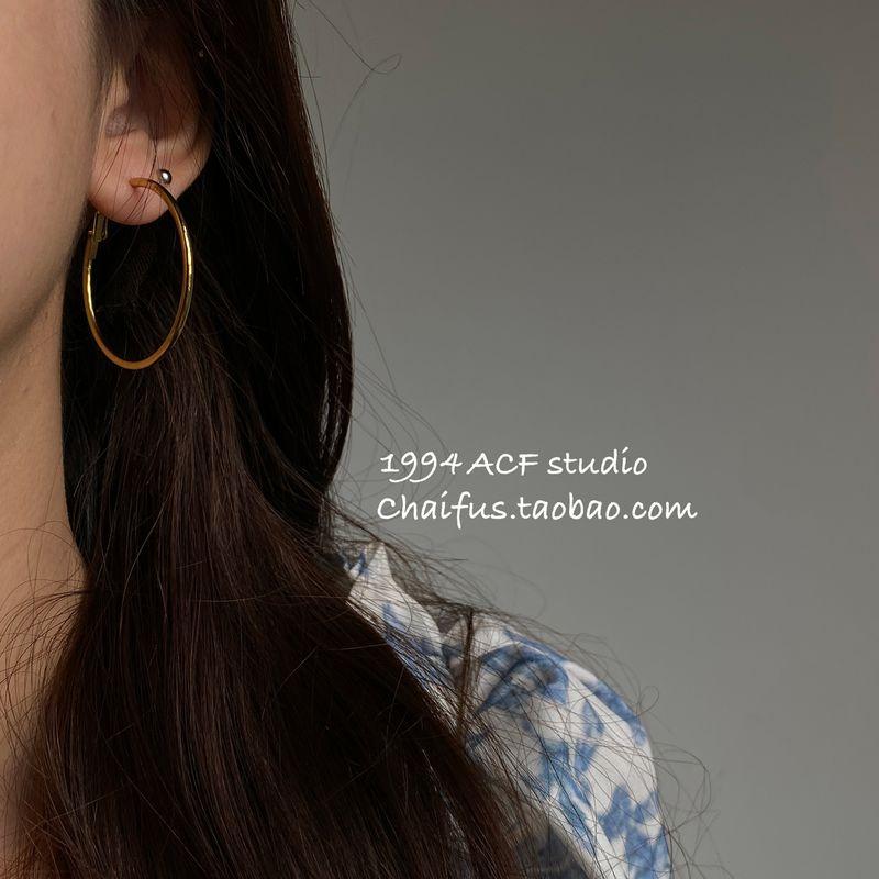 

Chai Fu Studio/E854 Fashion Minimalist Simple Bracelet Exaggerated Face Small Earrings Hip Hop Punk Elegant Stud Earring Gold 40mm pair