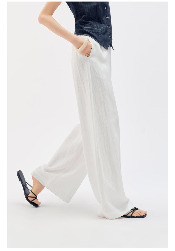 Drop feeling floor length wide leg pants for women, loose and versatile, elastic waisted casual pants