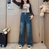 Girls' Jeans Wide Leg Pants Straight Leg Pants Loose Girls' Pants Children's Clothing Embroidered Pentagram Jeans Spring and Autumn Styles