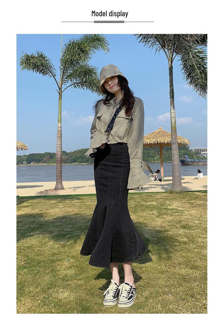 Women's Fishtail Denim Skirt – 2026 Spring/Summer/Autumn Hip-hugging Mid-length Slit Design