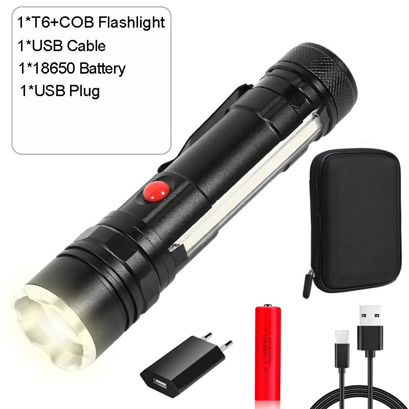 Powerful LED Flashlight with Magnet Portable Auto Repair Light 18650 Rechargeable Flashlights Waterproof Torch with Side Light