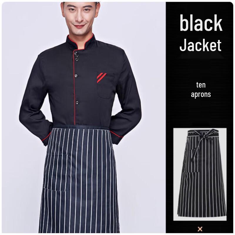 Комплект униформы шеф-повара с черной рубашкой с длинным рукавом и полосатым полуфартуком