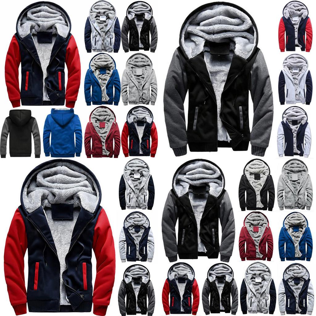 Thick Warm Mens Fleece Fur Lined Hoodie Zip Up Winter Coat Jacket Top Sweatshirt