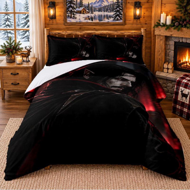 Dracula Pattern Bedding 3Pcs Set Bed Sheet And Pillowcases For Indoor Bedroom