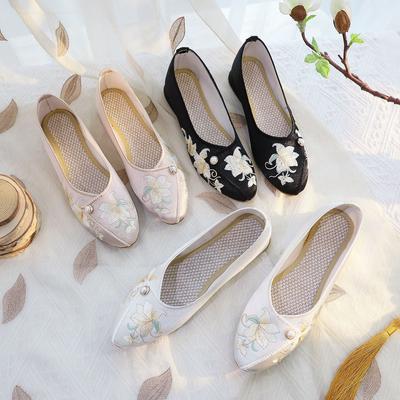Lanting, New Chinese Style Embroidered Shoes, Ethnic Style Canvas Shoes, Ancient Hanfu Flat Heels
