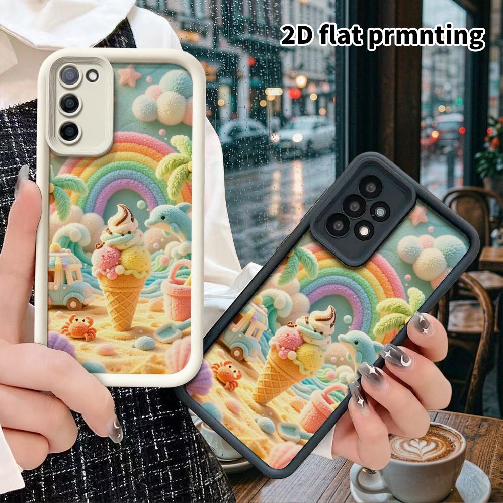 Phone case: 2D flat, suitable for Samsung Galaxy A34 A35 M05 M06 S20 S22 S21 FE Plus 5G protective case, giant ice cream, perfect Christmas and Hallow