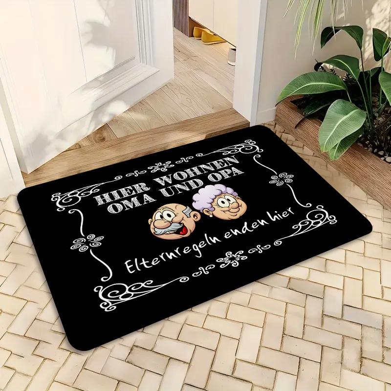 Hier Wohnen Oma German Grandparents Printed Welcome Door Mat Non-Slip Absorbent Machine Washable Rug for Home Decor