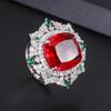Sapphire inlaid zircon ring simulation Paraiba ruby ring European and American jewelry colored treasure ring