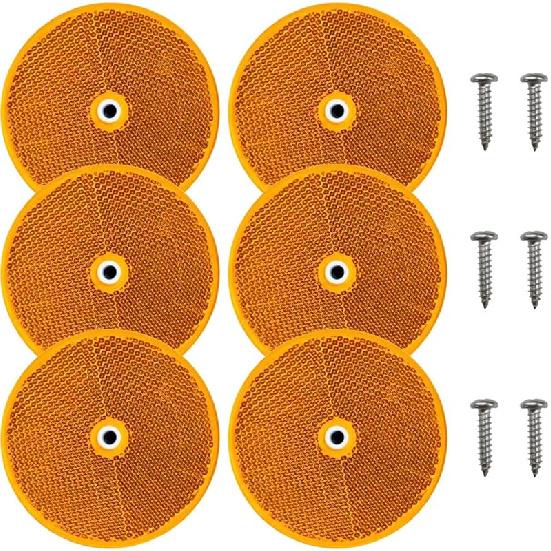 6PCS Car Safety Reflector, Round Reflective Warning Sign With Stainless Steel Screw & Mounting Hole, Universal Automotive Front Reflector For