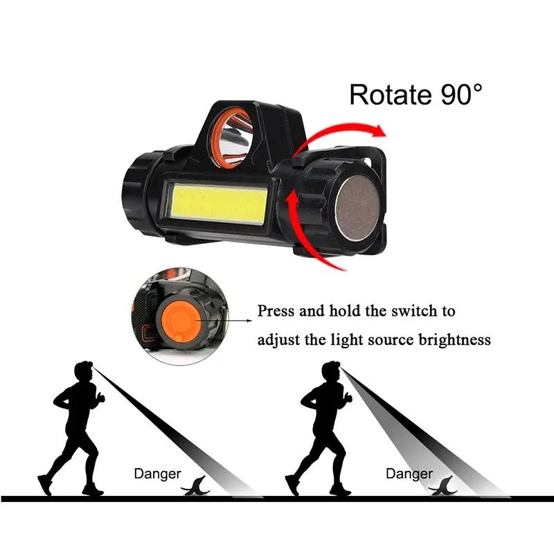 1-5PCS Portable Mini Powerful LED Headlamp XPE+COB USB Rechargeable Hunting Headlight Waterproof Head Torch with Tail Magnetic