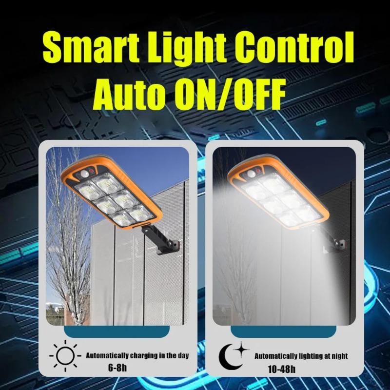 150LED/150COB Solární pouliční osvětlení Venkovní lampa s dálkovým ovládáním se 3 světelnými režimy Vodotěsné osvětlení pro zahradu s pohybovým senzorem