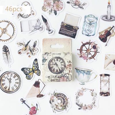 45pcs//Box Vintage Paper Stickers Journal Diary Planner Scrapbooking Sticker DIY
