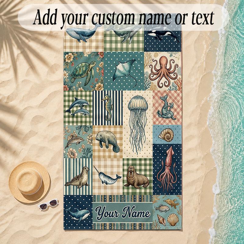 Zeemeermin Thema Zachte Strandhanddoek Gepersonaliseerd Aangepaste Naam Tekst Handdoek Draagbaar voor Strand Zwembad Reizen