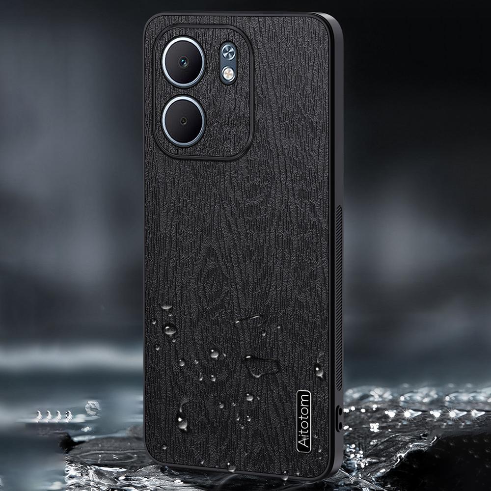 For Oppo A5x 4G/5G Case Wood Texture PU Leather Coated PC TPU Phone Cover