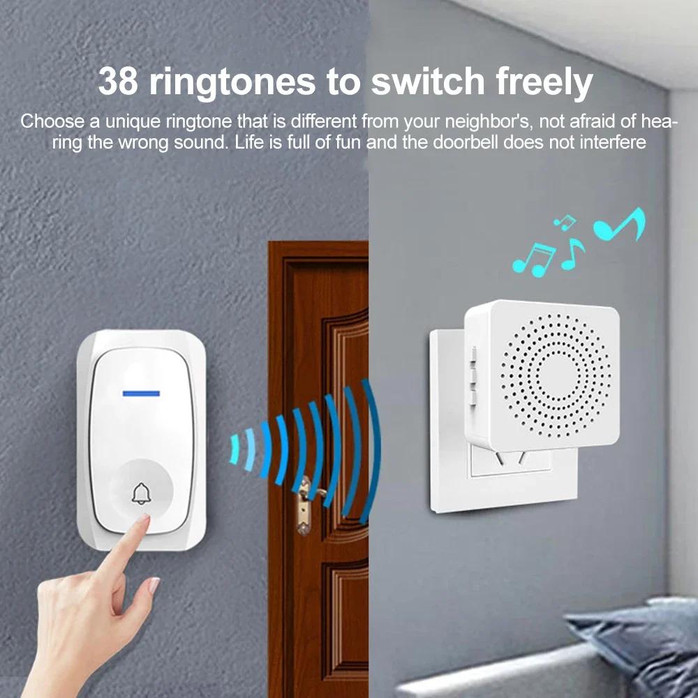 USB Wireless Doorbell Waterproof Welcome Chime Home Door Bell Intelligent Three-speed Volume 38 Songs Smart Melodies Alarm