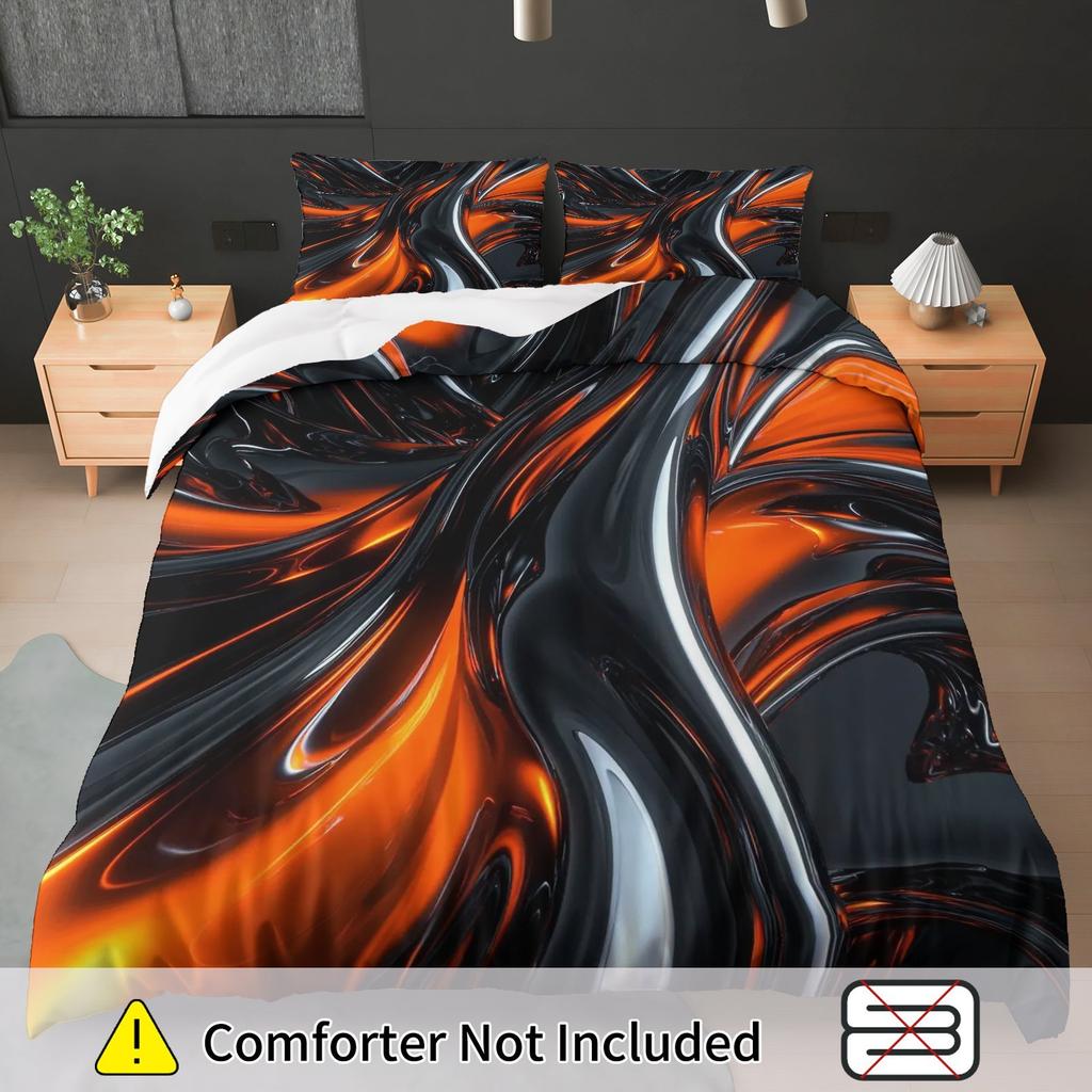 Comforter 3Pcs Modern Abstract Black Orange Halloween Theme Bedding For Bedroom Living Room Study Hotel
