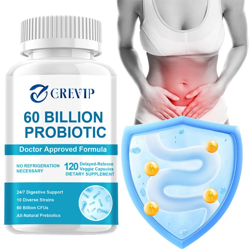 GREVIP Probiotic 60 Billion CFU Capsules 120pcs — Digestive Wellness, 20 Strains, Daily Support