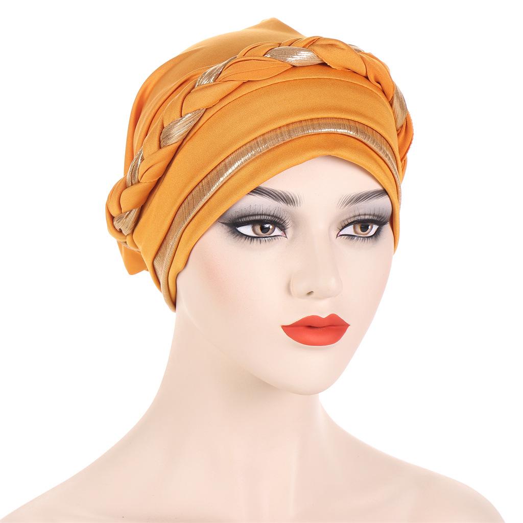 New Multicolor Short Braid Colorblock Muslim Hijab Cap – Fashionable European & American Pullover Hat