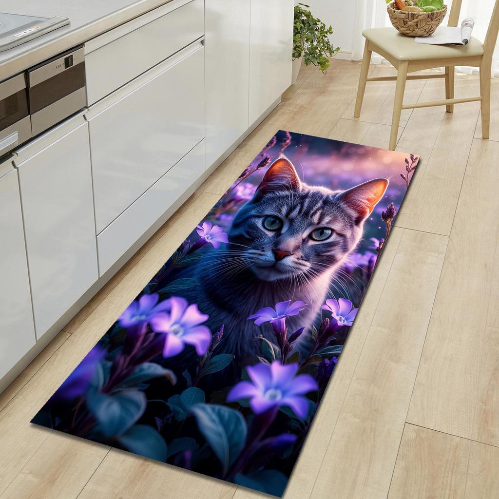 1Pcs Cute Cat Pattern Floor Mat Modern Kitchen Polyester Rug Non-Slip Colorful Indoor Carpet, For Home Bathroom Bedroom Living Room Decor