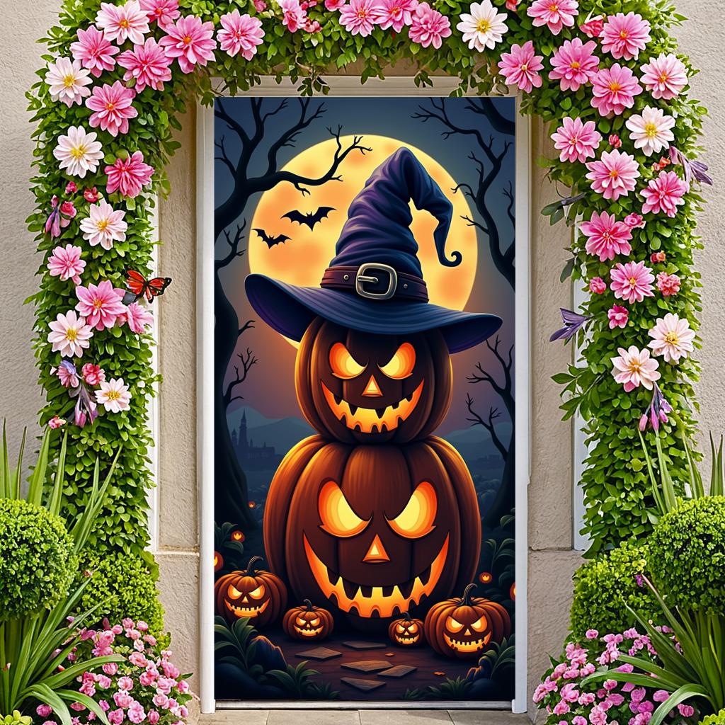 Halloween Decoration Banner Spooky Theme Devil Pumpkin Lantern Halloween Party Decoration Backdrop Photography Background Props