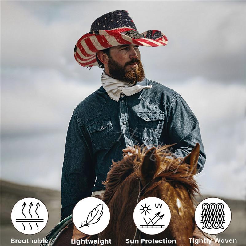 New Western Cowboy Hat Men's and Women's, American Flag Printing USA Plus Hard Straw Hat Popular Hat