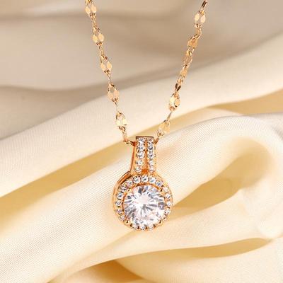 Elegant Princess Round Zircon Necklace - One Carat Full Diamond Luxury Clavicle Chain