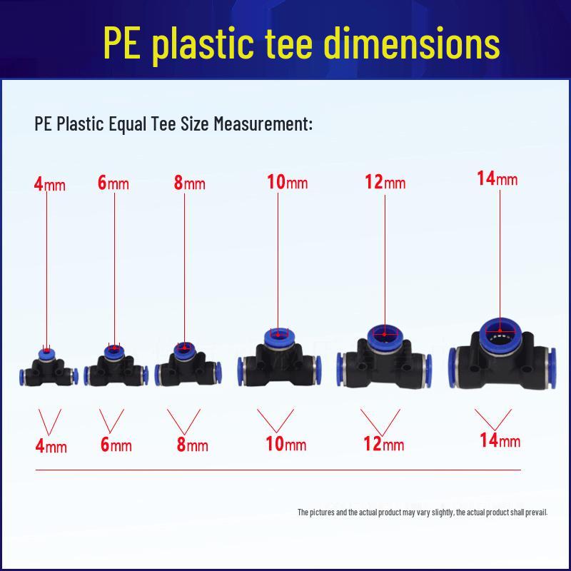 Pneumatic Plastic Quick Connector Y/T-type, Push-in Air Hose Fitting (PE: 4/6/8/10/12/14/16)