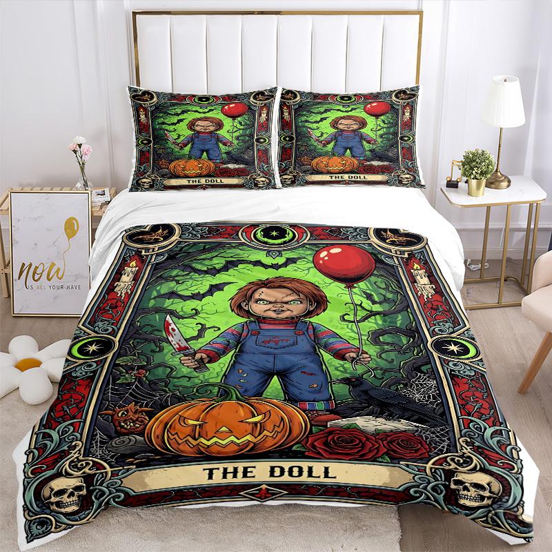 3pcs Horror Doll Duvet Cover Set, 1 Duvet Cover + 2 Pillowcases (No Insert), High-Definition Print, Home & Dorm Set yy251208060