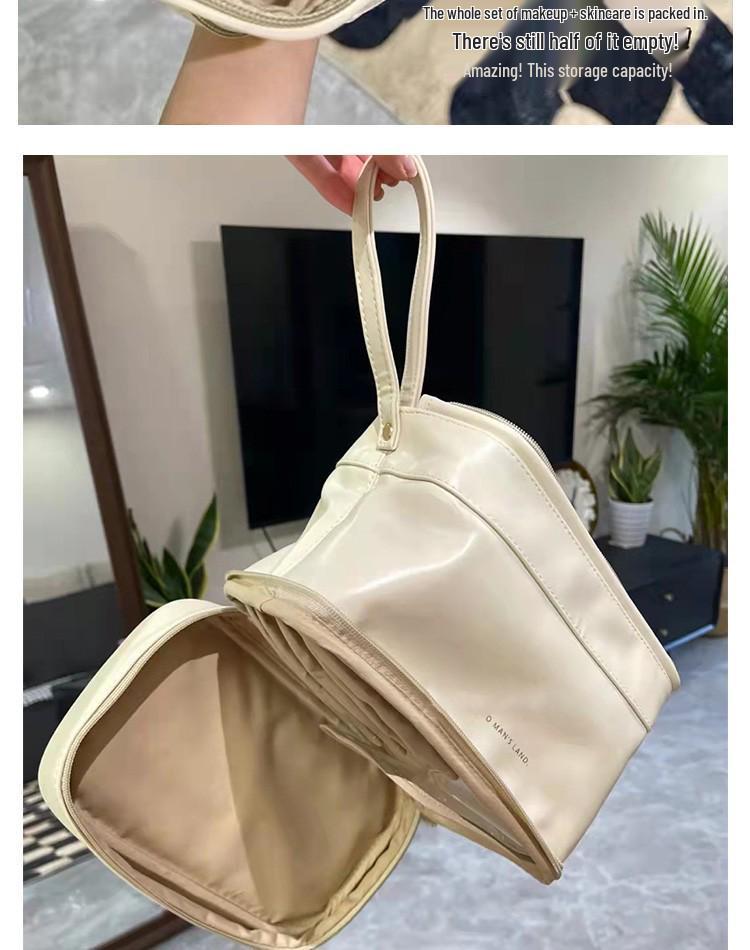 Double-Layer Cloud Makeup Bag for Women: Large-Capacity, Portable Travel PU Toiletry & Cosmetics Organizer
