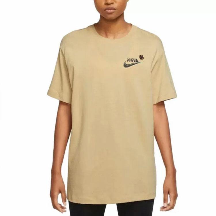 Nike T Shirts Women's Khaki Crew Neck Moderate Straight Fit DR9003-252