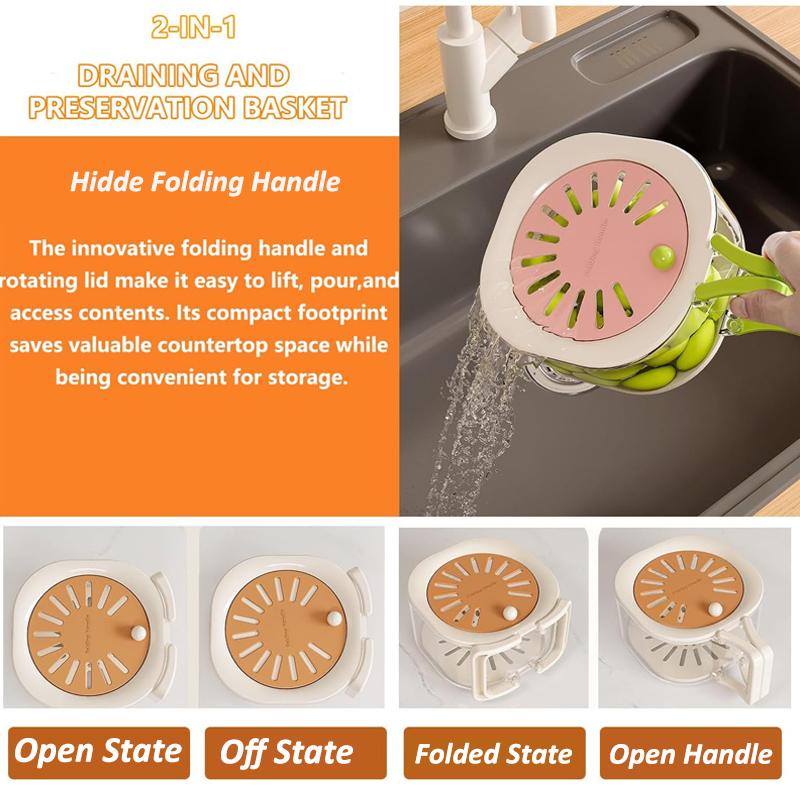 Multifunctional Kitchen Fruit Drain Basket Sink Vegetable Storage Basket with Lid 2-in-1 Cleaning Washing Filtering Fruit Tray