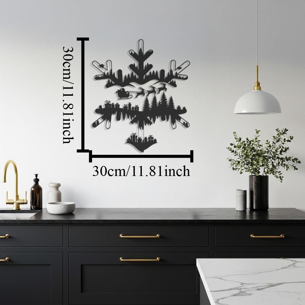 Modern Metal Wall Art Christmas Snowflake Santa Sleigh Forest Scene Holiday Home Decor Kitchen Accent 12in чёрный