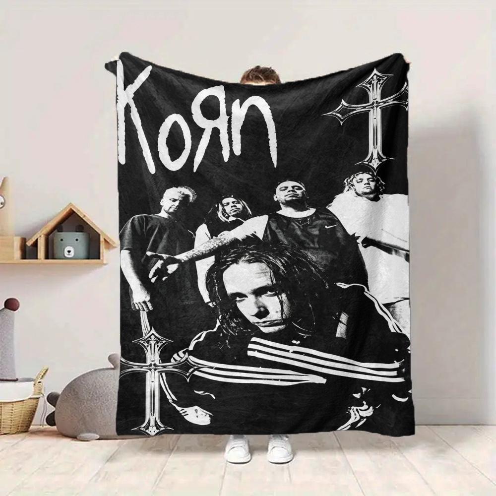 1Pc Korn Band Cross Symbol Blanket Soft And Comfortable Casual Warm Camping Travel Christmas Halloween Xmas Gift M928703