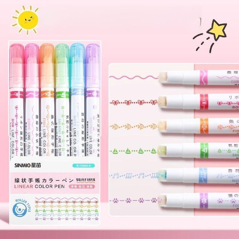 Flower-shaped Contour Pen, Double-line Wavy Curve Pen, Quick-drying Marker Notebook Pen, Colored Student Stationery Highlighter Pen