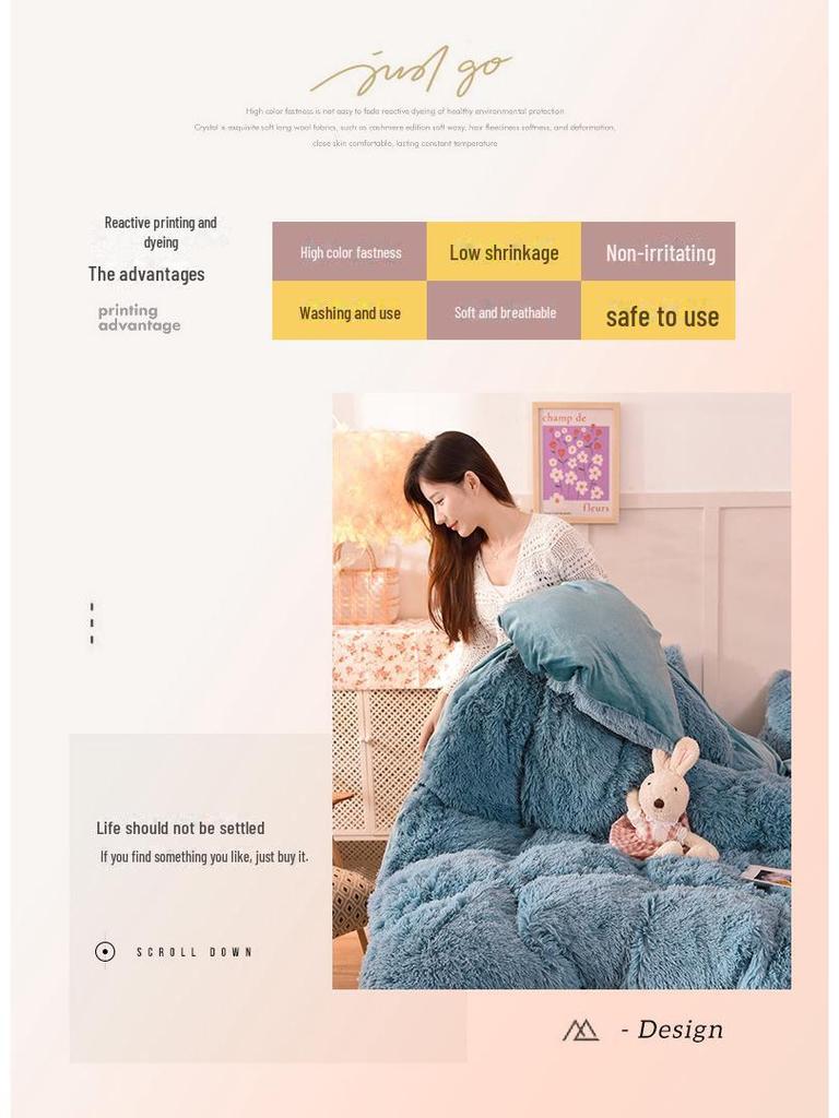 Set de pat de iarnă din 4 piese din catifea de nurcă plușată