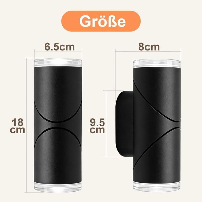 Applique murale d'extérieur LED NETTLIFE - Noire, étanche IP65, 10 W, blanc chaud 3000 K, adaptée aux murs extérieurs, modèle 2