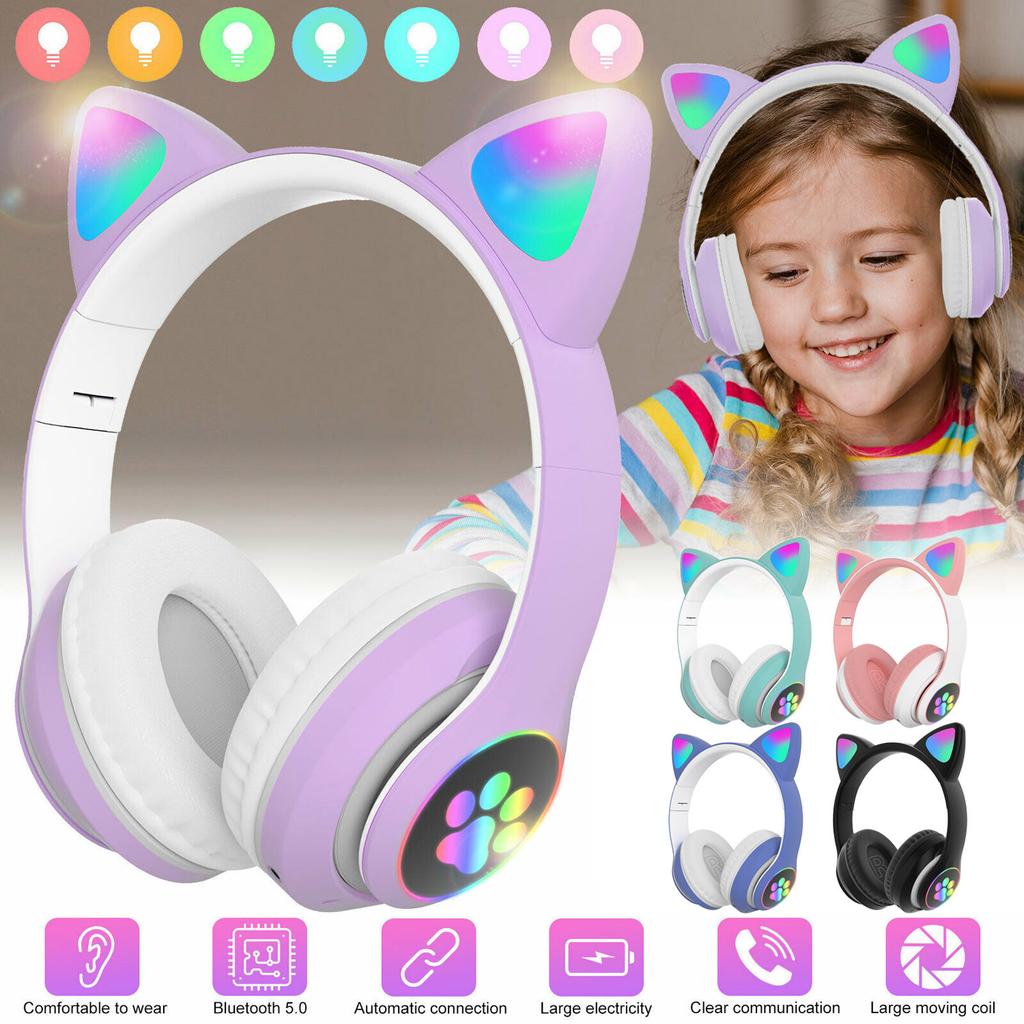 Wireless Bluetooth Kids Headphones, Ear Bluetooth Wireless/Wired Headphones ,LED Light Up Gaming Wireless Headset Over Ear With Microphone