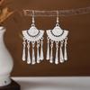 Ethnic Miao Silver Tassel Earrings - Retro Long Dangle Scenic Studs for Women